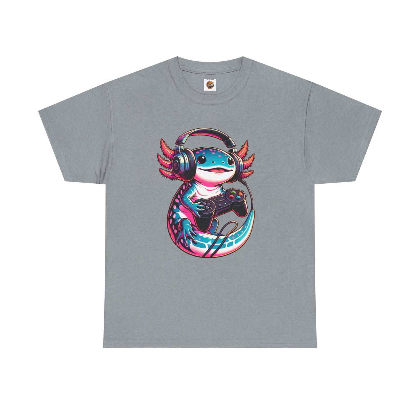 Cute Kawaii Gaming Axolotl Unisex Heavy Cotton Tee - Perfect for Gamers, Mexican Walking Fish, Smile, Video Game, Geek, Nerd, Salamander, Anime