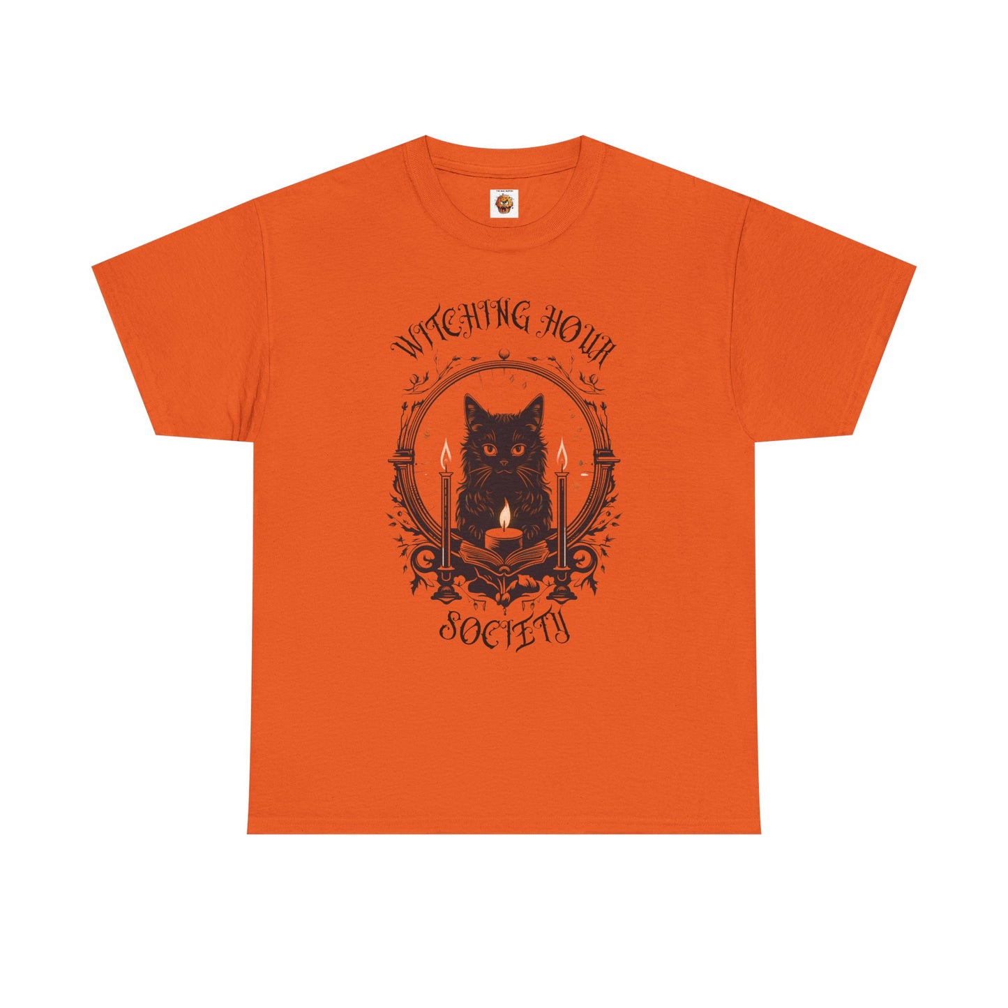 'Witching Hour Society' Cat Cat Tee Shirt- Unisex Heavy Cotton T-Shirt for Book Lovers, Reader, Gothic, Midnight, Scary, Creepy, Halloween