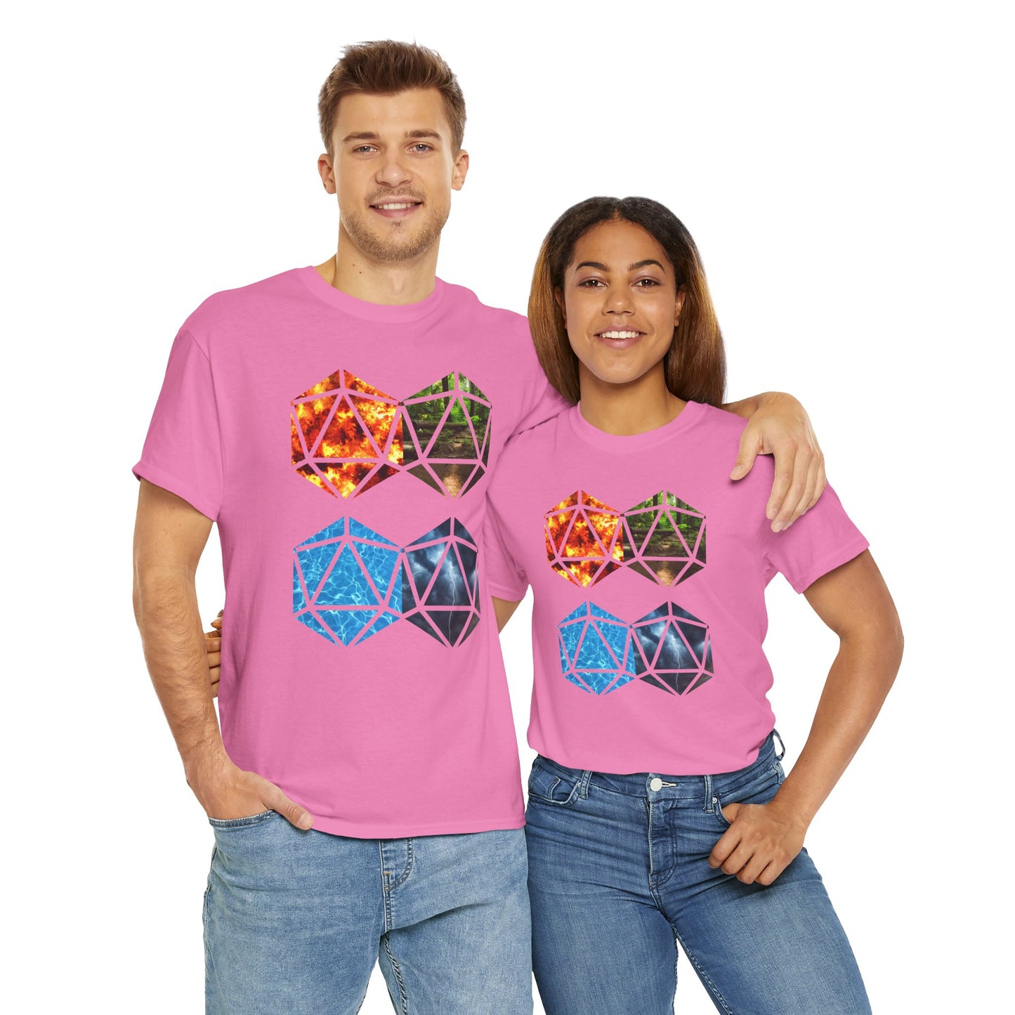 D20 Four Basic Elements Colorful Geometric Art Tee, Unisex Cotton T-Shirt, Modern Graphic Shirt, Gift for Art Lovers, Casual Everyday Wear, Festival Apparel, DND, RPG, TTRPG, Geek, Nerd