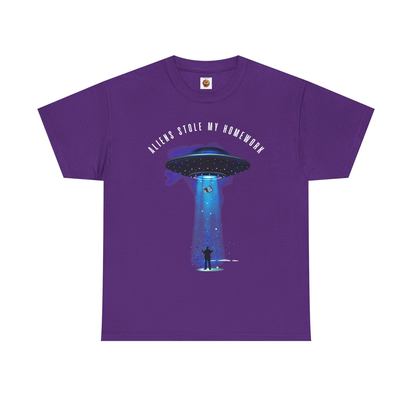 Flying Saucer Alien Abduction Unisex Heavy Cotton Tee Shirt - Aliens Stole My Homework UFO Graphic T-Shirt, Geek, Nerd