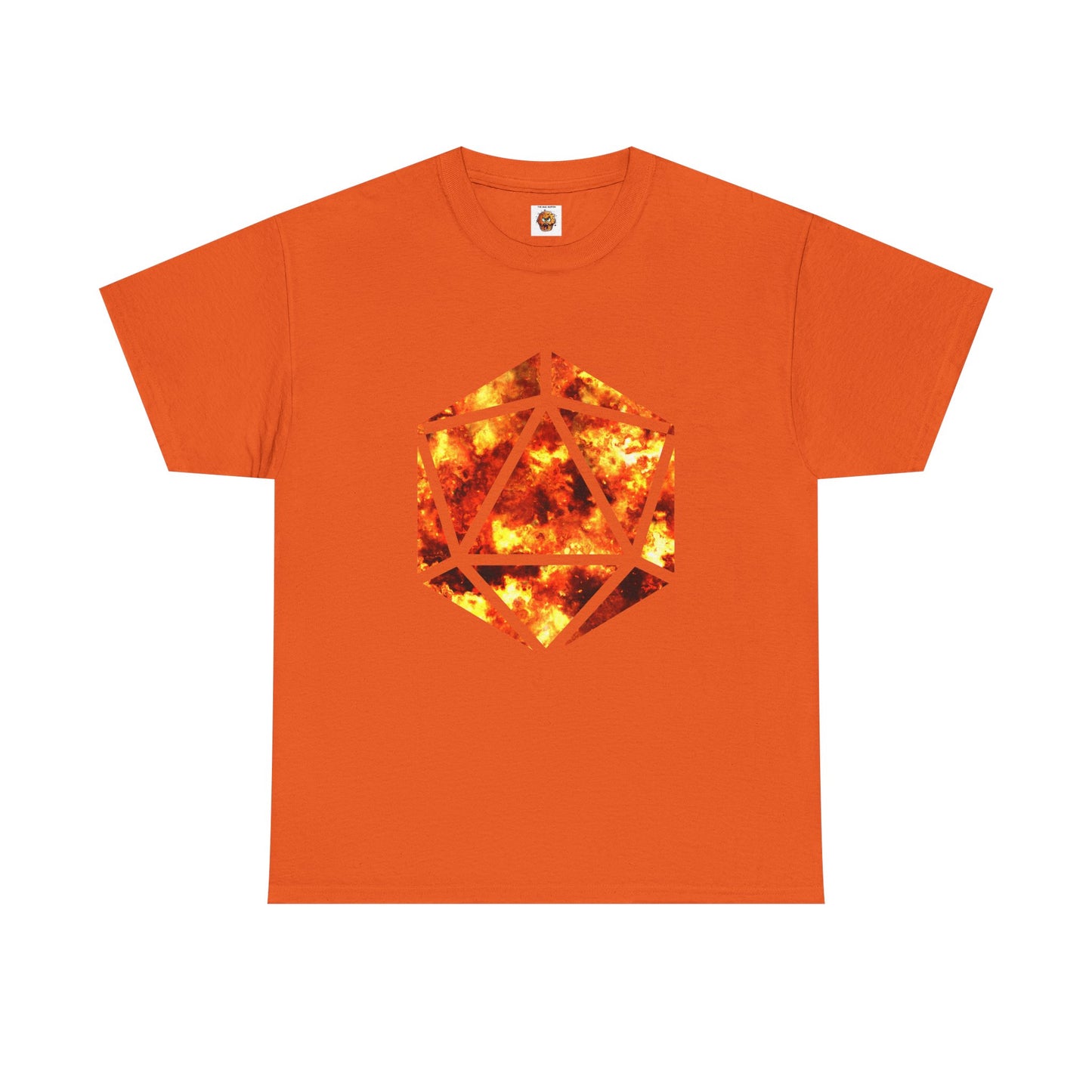 D20 Fire Element Fiery Geometric Unisex Tee - Bold Graphic Cotton Shirt, Casual Wear, Streetwear, Gamer Gift, Unique Art Tee, DND, RPG, TTRPG, Geek, Nerd