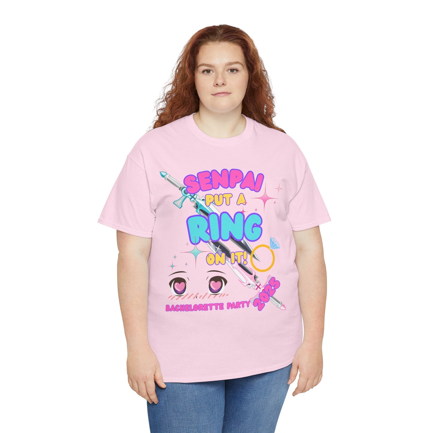 Kawaii Cute Funny Bachelorette Party Tee - "Senpai Put a Ring on It!" Unisex Heavy Cotton T-Shirt, Wedding, Engagement, Anime, Weeb, Otaku, Geek, Nerd