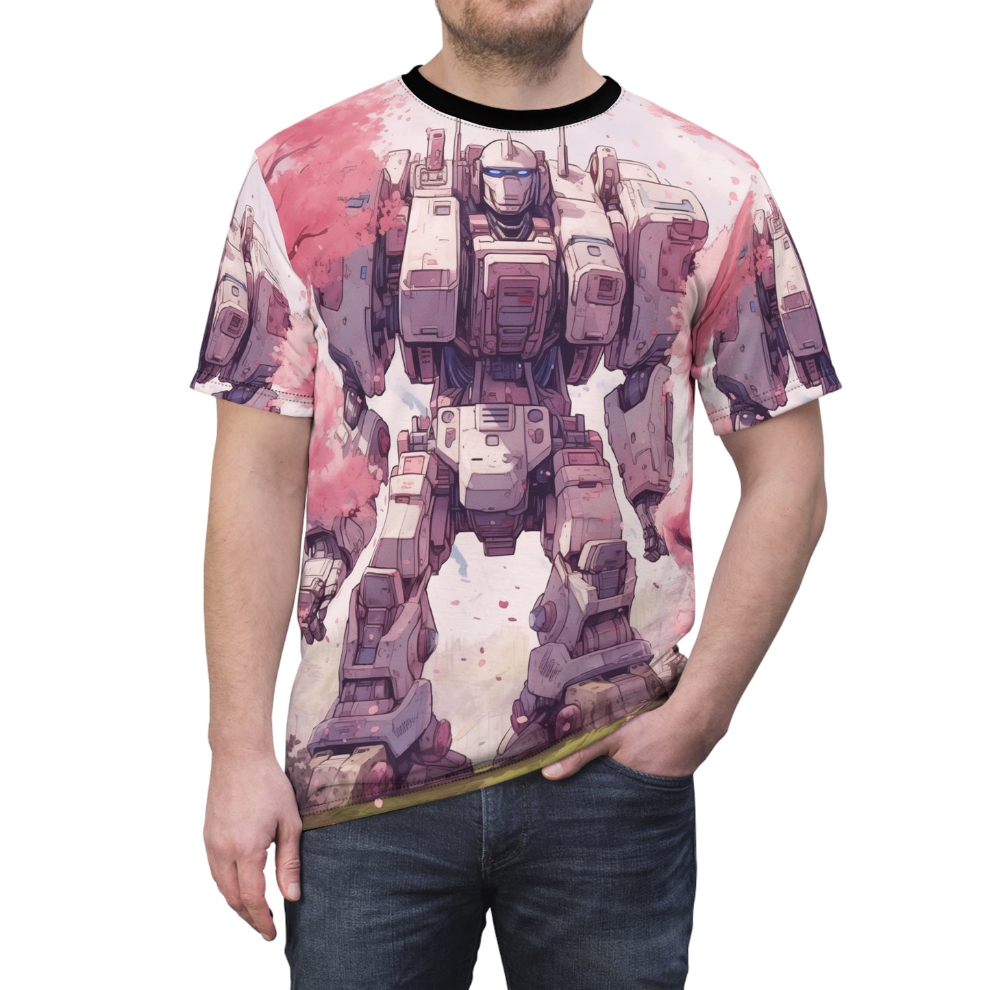 Cherry Blossom Mecha Anime Robot Graphic Unisex Tee - Vintage Mecha Design, Science, Tech, Sci-Fi, Weeb, Otaku, Geek, Nerd