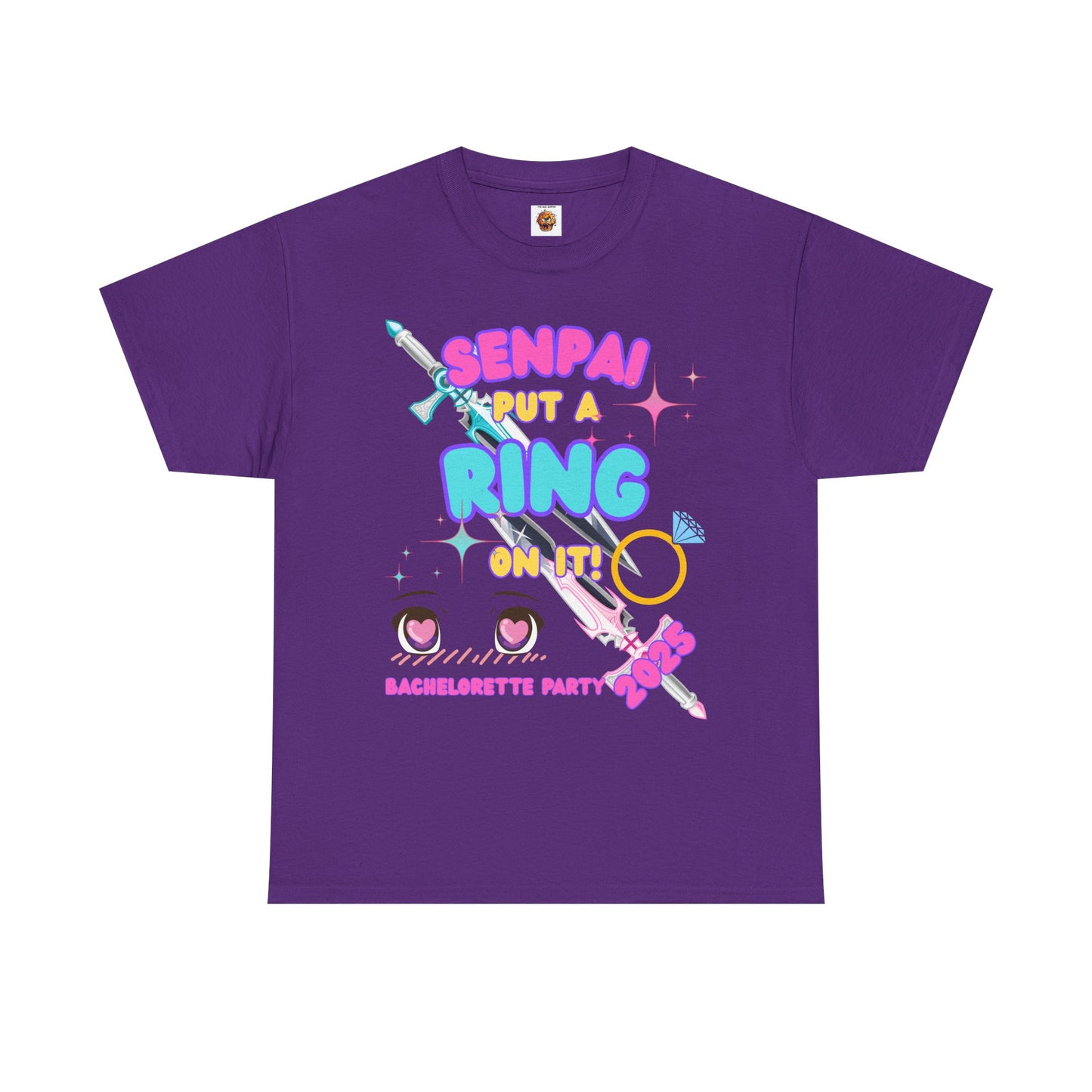 Kawaii Cute Funny Bachelorette Party Tee - "Senpai Put a Ring on It!" Unisex Heavy Cotton T-Shirt, Wedding, Engagement, Anime, Weeb, Otaku, Geek, Nerd