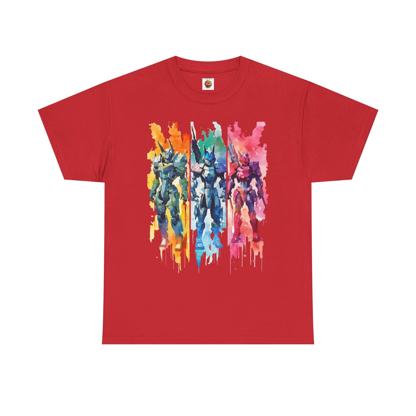 Watercolor Brushstroke Anime Mecha Art Unisex Heavy Cotton Tee Shirt - Mobile Battle Suit Armor, Geek, Nerd, Colorful