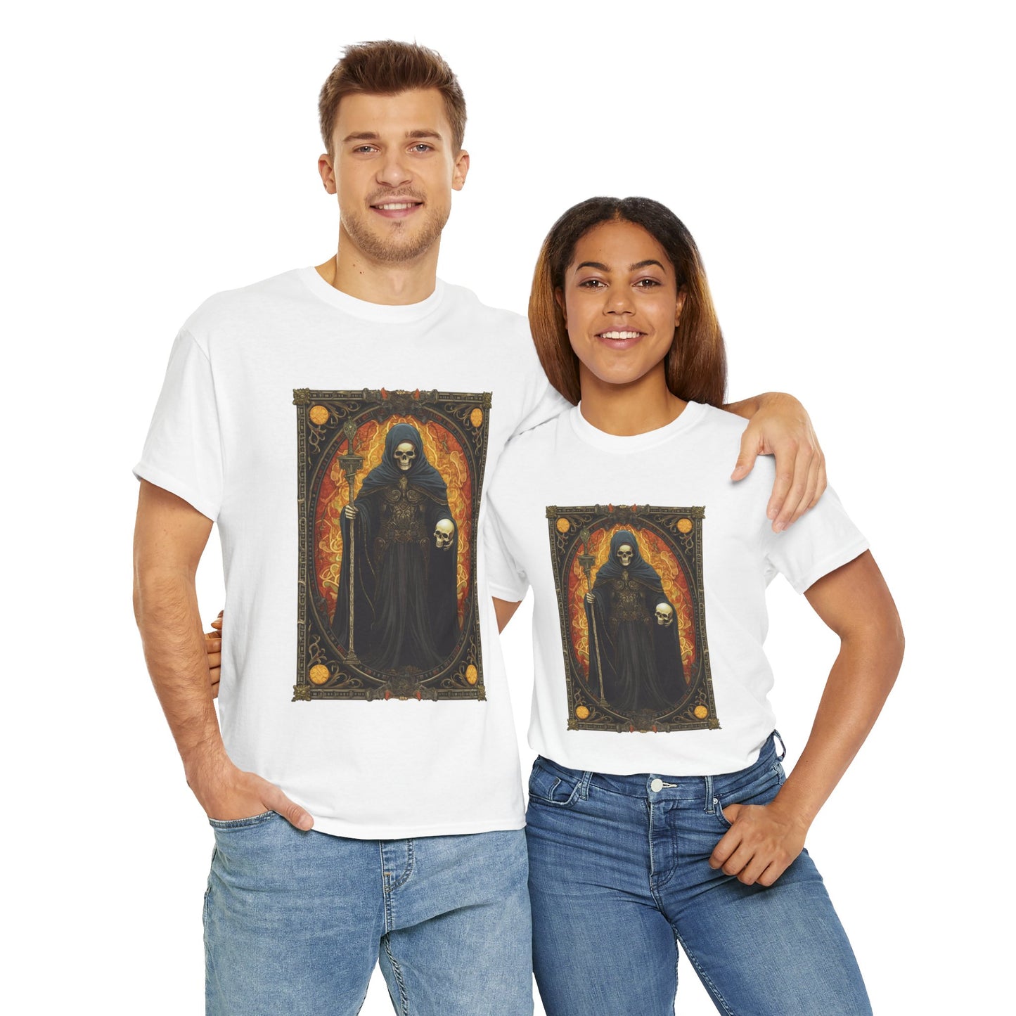 Gothic Reaper La Mort Death Tarot Card Unisex Heavy Cotton Tee Shirt- Dark Fantasy Art T-Shirt, Horror, Scary, Gothic, Halloween, Geek, Nerd