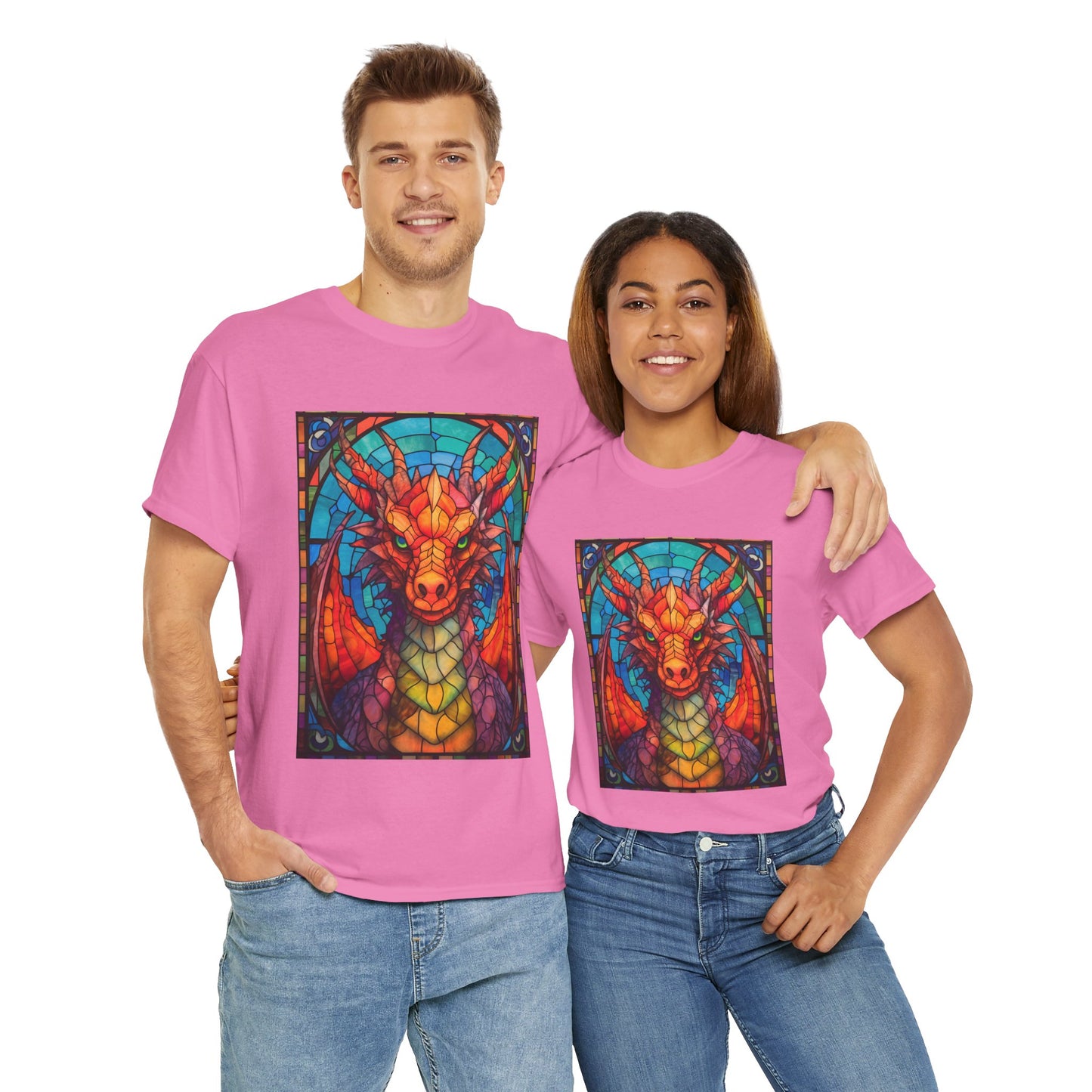 Dungeons And Dragons DND Stained Glass Red Dragon Tee Shirt - Unisex Heavy Cotton T-Shirt for Fantasy Lovers, Geek, Nerd