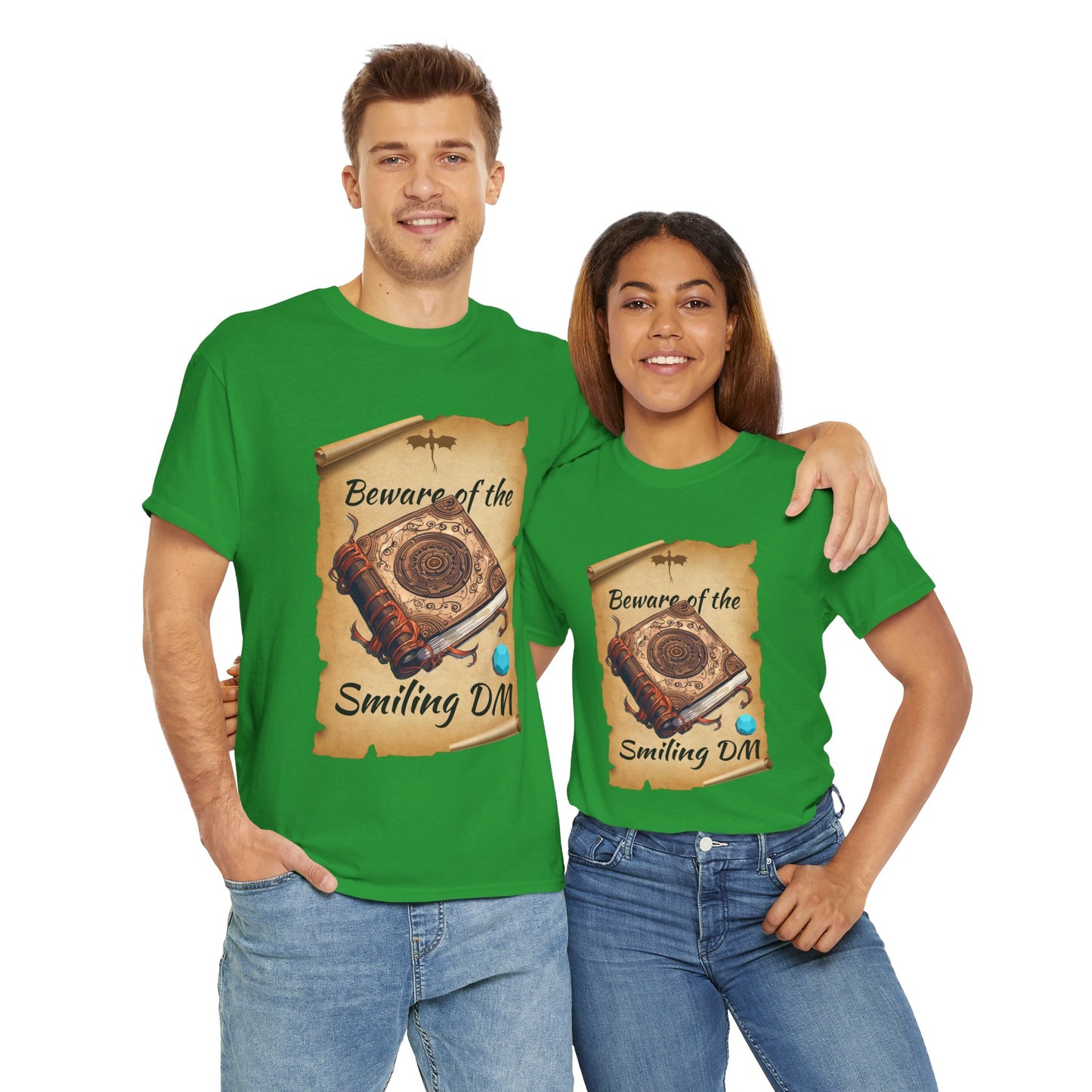 Unisex Heavy Cotton Tee - "Beware of the Smiling DM" RPG Humor Shirt, Ideal for Gamers, Casual Wear, Gifts for D&D Fans, Fun T-Shirt, D20, DND, TTRPG, Geek, Nerd