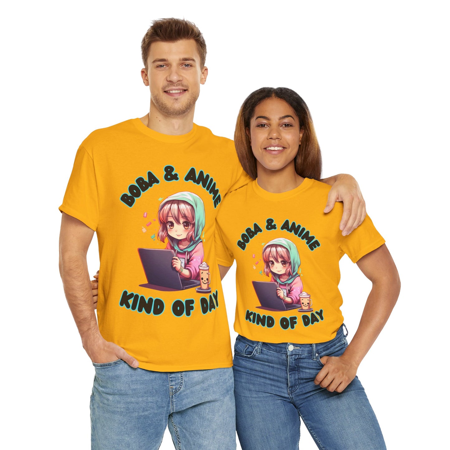 Cute Kawaii Chibi Girl Boba & Anime Unisex Heavy Cotton Tee Shirt T-Shirt - Perfect for Relaxing Days, Weeb, Otaku, Geek, Nerd