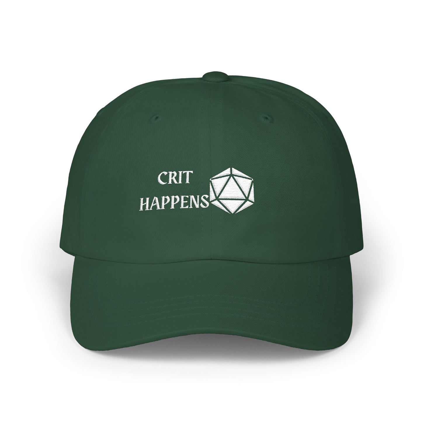 DnD D20 Embroidered Dad Cap 'Crit Happens' Hat for Gamers, Geek Apparel, Gifts for D&D Fans, Casual Style Dad Cap, RPG, TTRPG, Roleplaying, Nerd