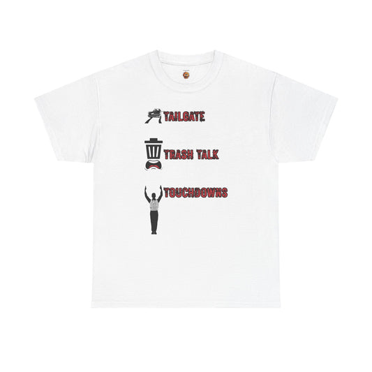 Tailgate, Trash Talk, Touchdowns Game Day Unisex Heavy Cotton Tee Shirt, American Football T-Shirt, Casual Wear, Sporty Graphic Tee