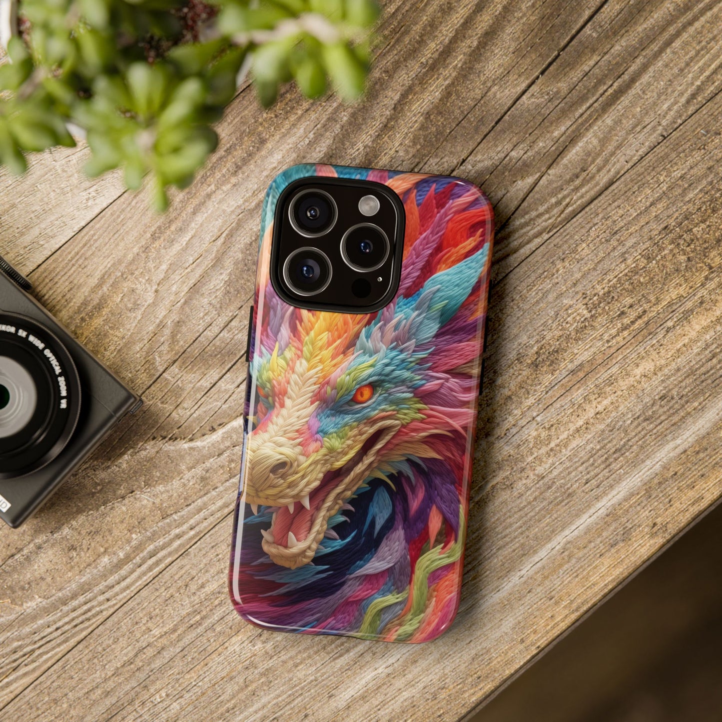 Vibrant 3D Embroidery Embroidered Rainbow Dragon Phone Case - Tough Protection for Fantasy Lovers, DND, RPG, TTRPG, Geek, Nerd