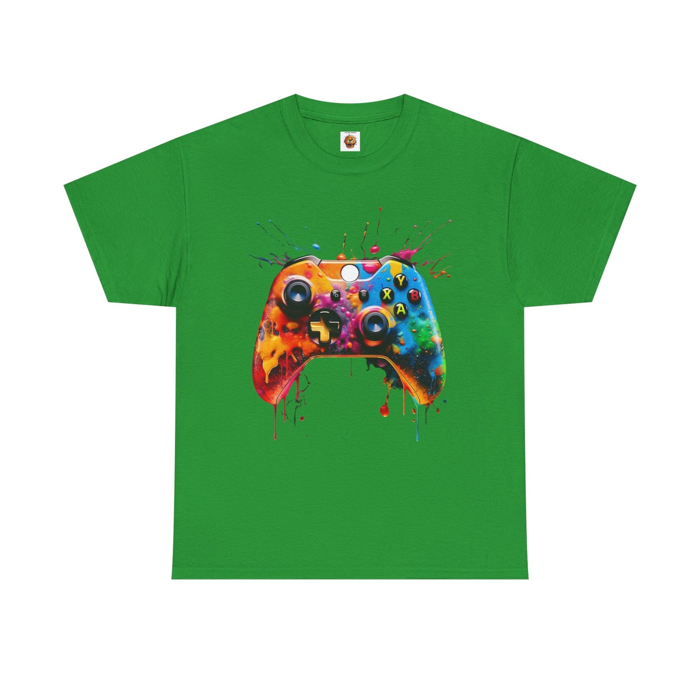 Colorful Paint Gamer Unisex Heavy Cotton Tee Shirt - Domestic Video Game Controller Design, Gaming, Console, T-Shirt, Rainbow Colors, Geek, Nerd