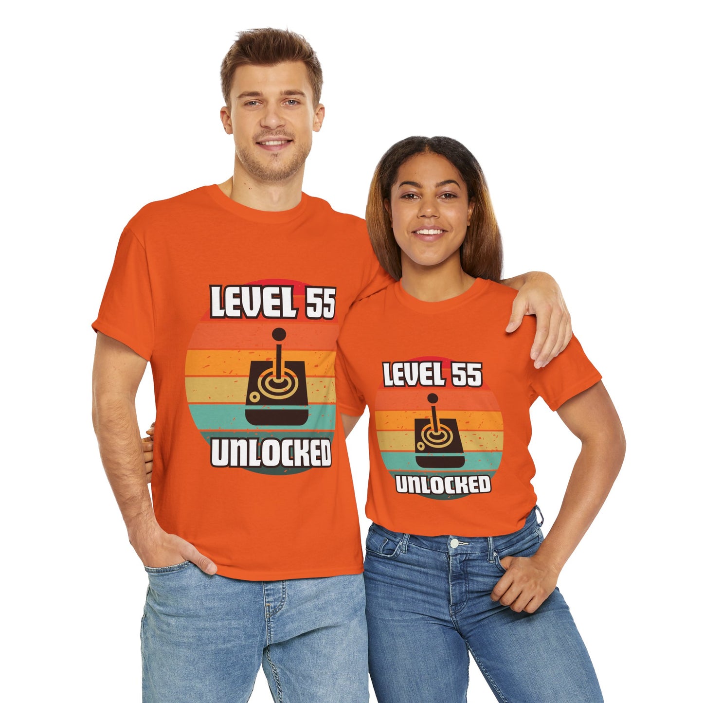 Gaming Level 55 Unlocked Tee - Unisex Heavy Cotton T-Shirt, Video Game, Gamer, Happy Birthday Shirt, Geek, Nerd, Retro