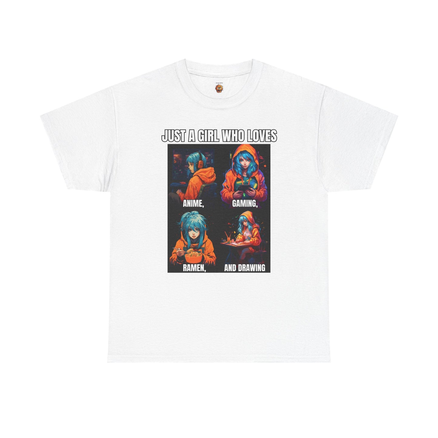 'Just a Girl Who Loves Anime, Gaming, Ramen, and Drawing' Unisex Heavy Cotton Tee - Waifu, Video Game, Gamer, Gamer Girl, Sketching, Weeb, Otaku, Geek, Nerd