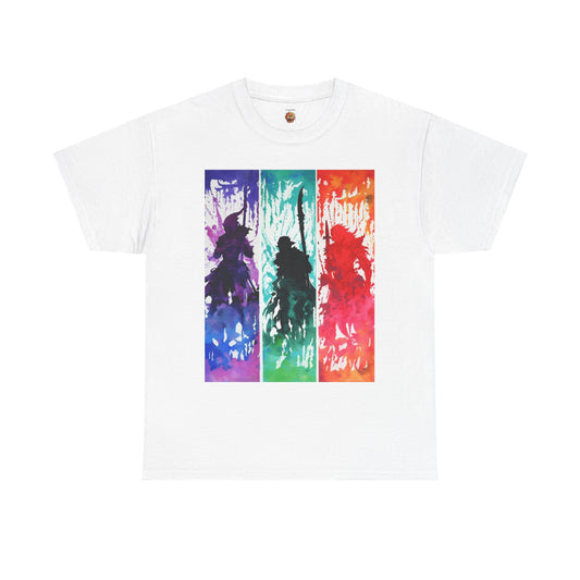 Adventurers Player Characters Colorful Silhouette Unisex Heavy Cotton Tee - Vibrant Art Design, RPG, TTRPG, Roleplaying, Rainbow, DND, Geek, Nerd
