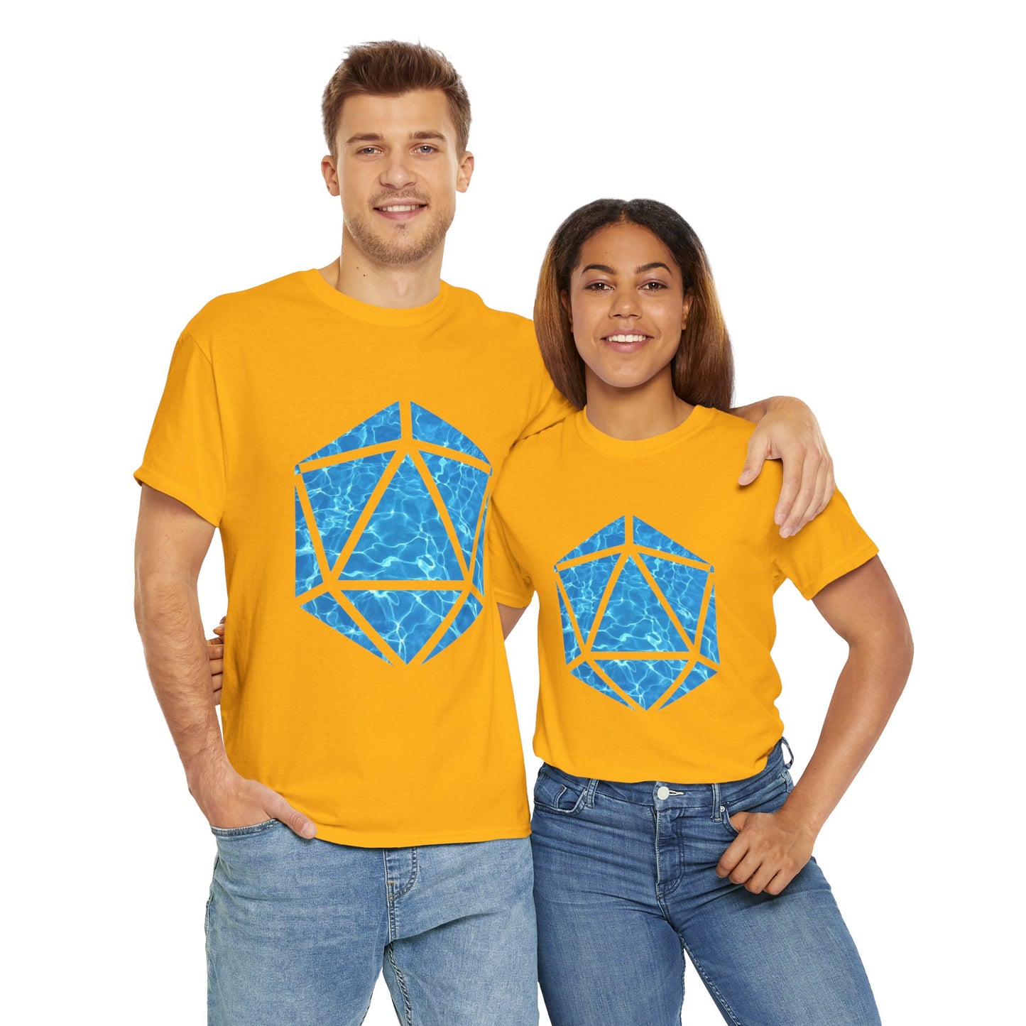 D20 Water Element-Inspired Unisex Heavy Cotton Tee - Graphic Tee, Casual Shirt, Unique Gift, Summer Outfit, Eco-Friendly Fashion, DND, RPG, TTRPG, Geek, Nerd
