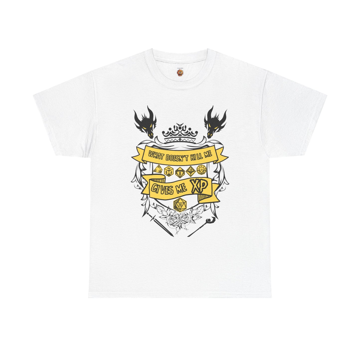 'What Doesn't Kill Me Gives Me XP' Dungeons and Dragons DND Unisex Heavy Cotton Tee Shirt T-Shirt - RPG, TTRPG, Roleplaying, Geek, Nerd