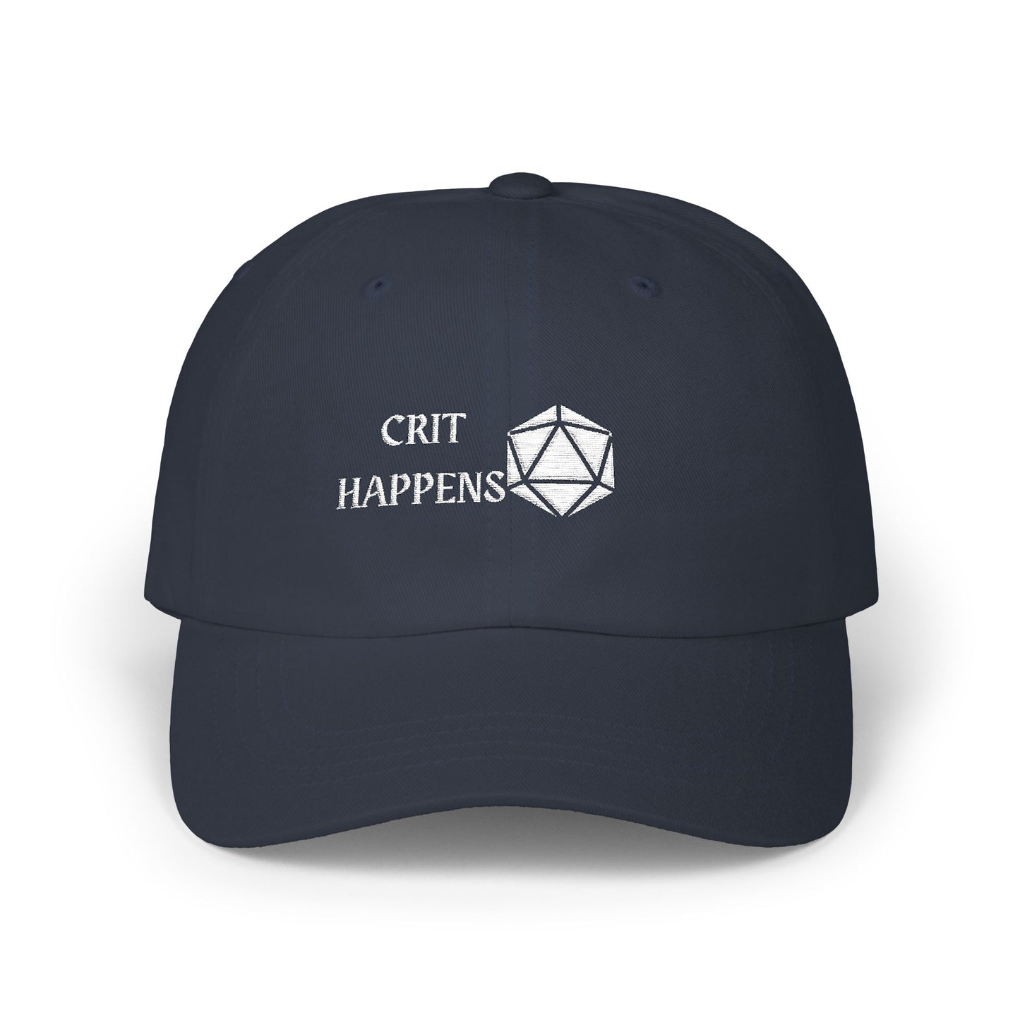 DnD D20 Embroidered Dad Cap 'Crit Happens' Hat for Gamers, Geek Apparel, Gifts for D&D Fans, Casual Style Dad Cap, RPG, TTRPG, Roleplaying, Nerd