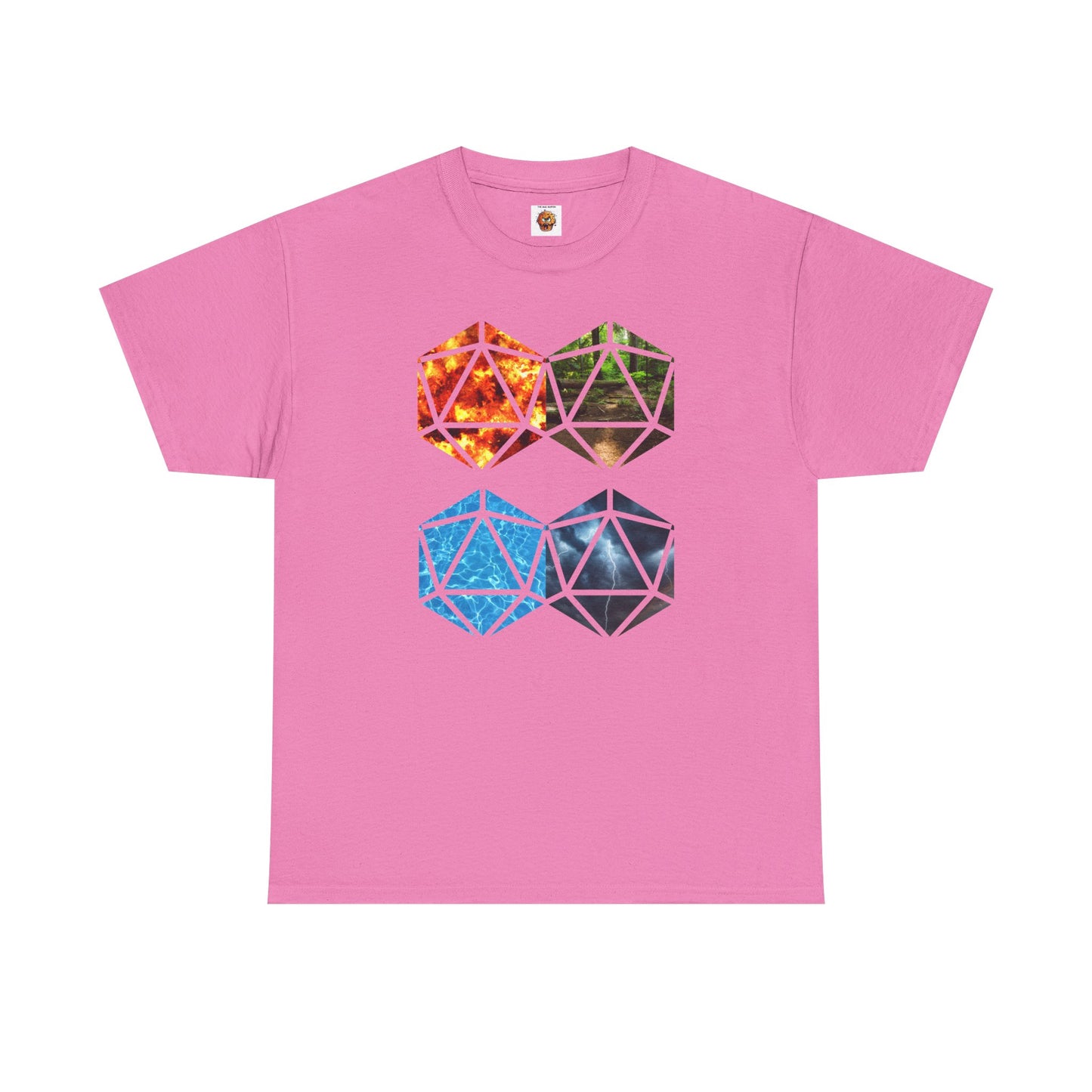 D20 Four Basic Elements Colorful Geometric Art Tee, Unisex Cotton T-Shirt, Modern Graphic Shirt, Gift for Art Lovers, Casual Everyday Wear, Festival Apparel, DND, RPG, TTRPG, Geek, Nerd