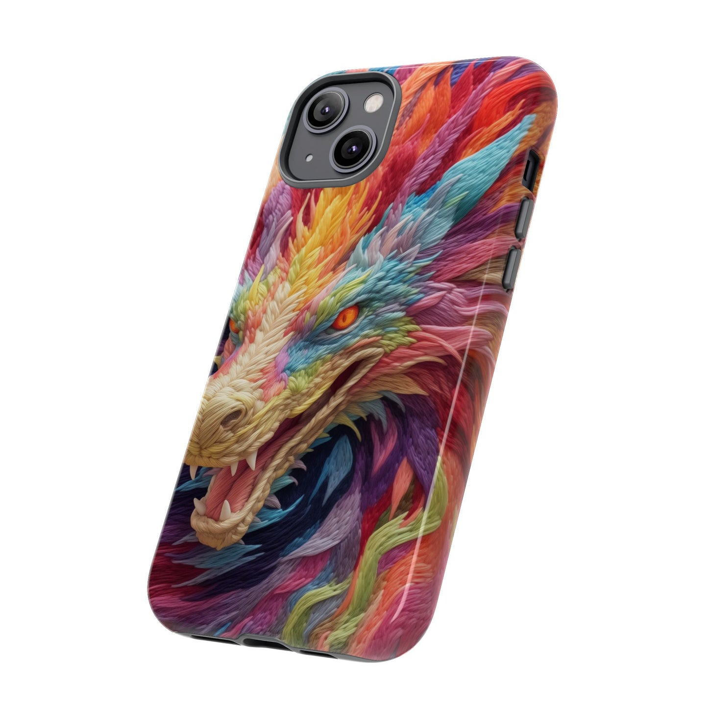 Vibrant 3D Embroidery Embroidered Rainbow Dragon Phone Case - Tough Protection for Fantasy Lovers, DND, RPG, TTRPG, Geek, Nerd