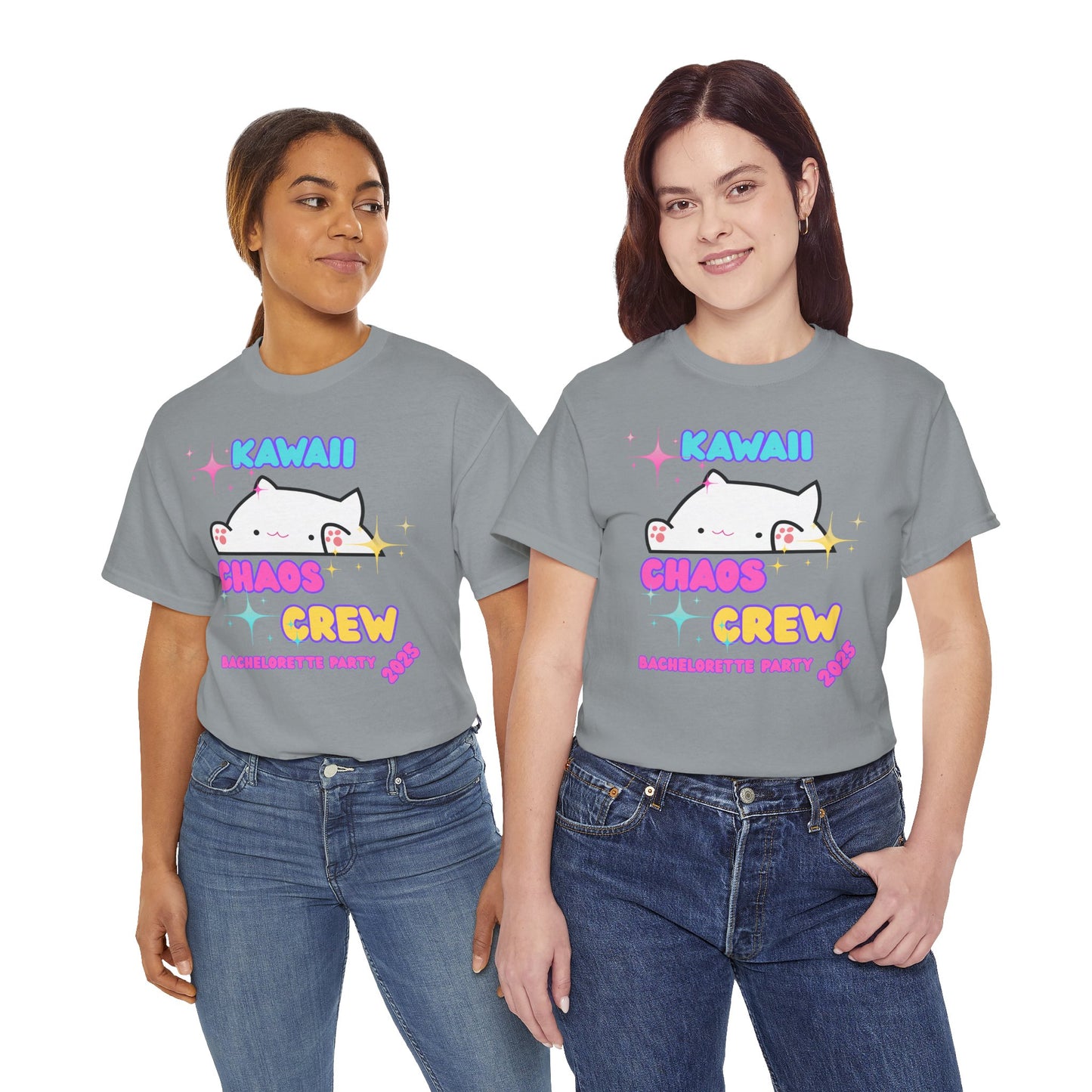 Cute Kawaii Chaos Crew Bachelorette Party 2025 Unisex Heavy Cotton Tee - Perfect for Anime Lovers, Funny, Weeb, Otaku, Geek, Nerd, Cat