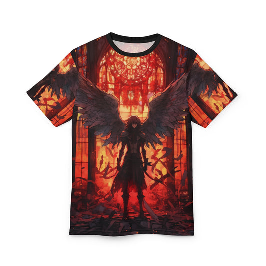 Fallen Angel Rebellion AOP Unisex Tee, Graphic Shirt, Gothic Style Apparel, Shonen Anime Inspired Fashion T-Shirt, Weeb, Otaku, Geek, Nerd