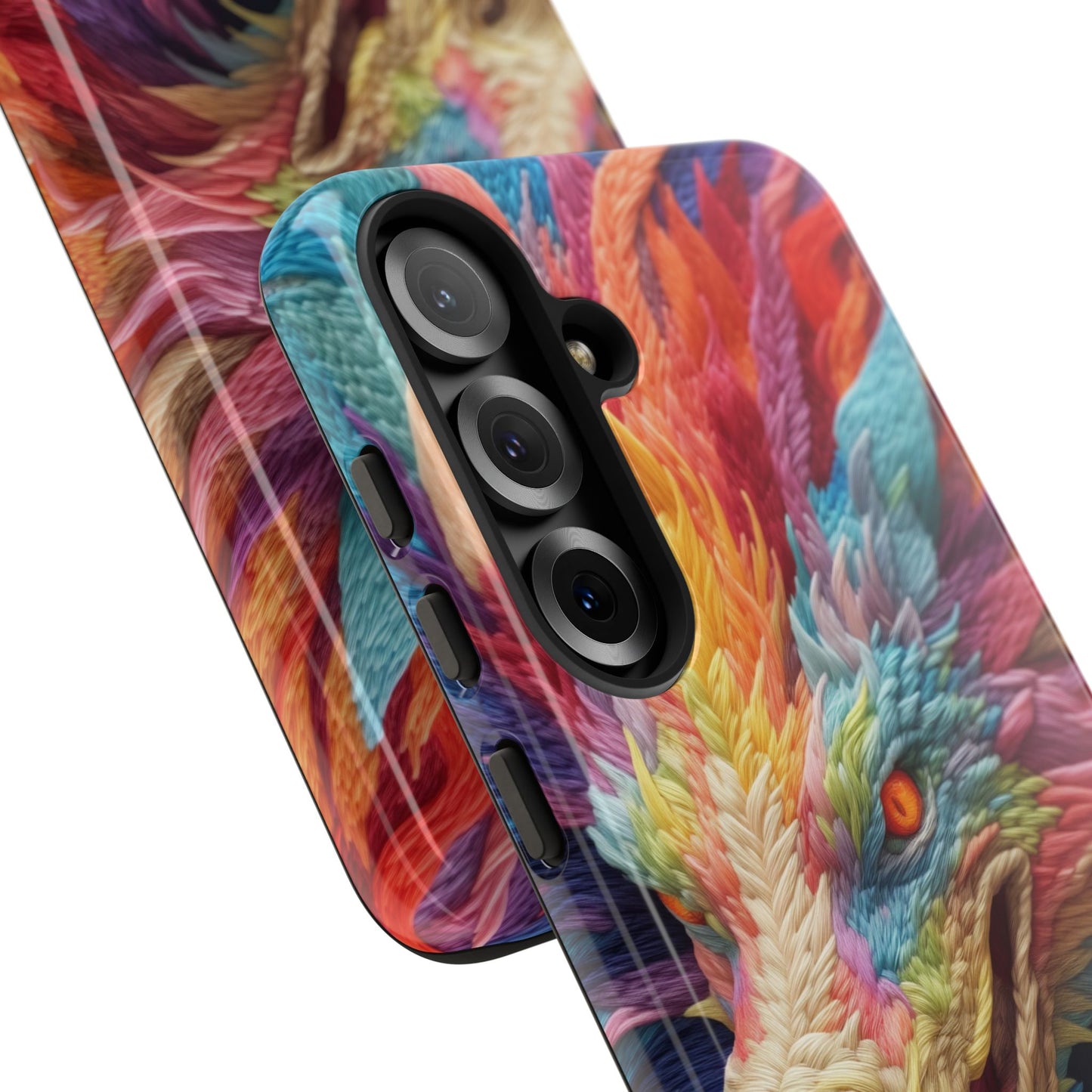 Vibrant 3D Embroidery Embroidered Rainbow Dragon Phone Case - Tough Protection for Fantasy Lovers, DND, RPG, TTRPG, Geek, Nerd