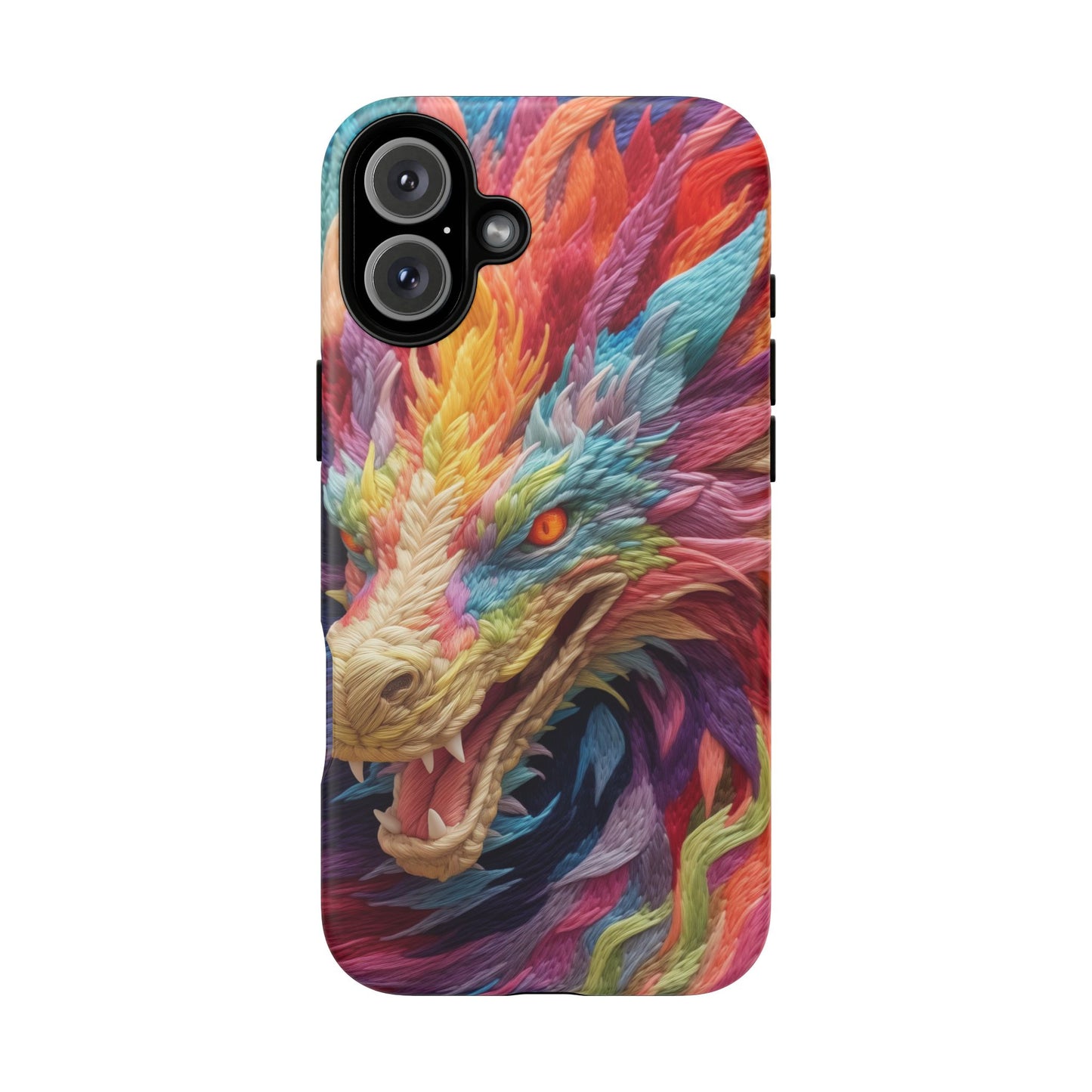 Vibrant 3D Embroidery Embroidered Rainbow Dragon Phone Case - Tough Protection for Fantasy Lovers, DND, RPG, TTRPG, Geek, Nerd