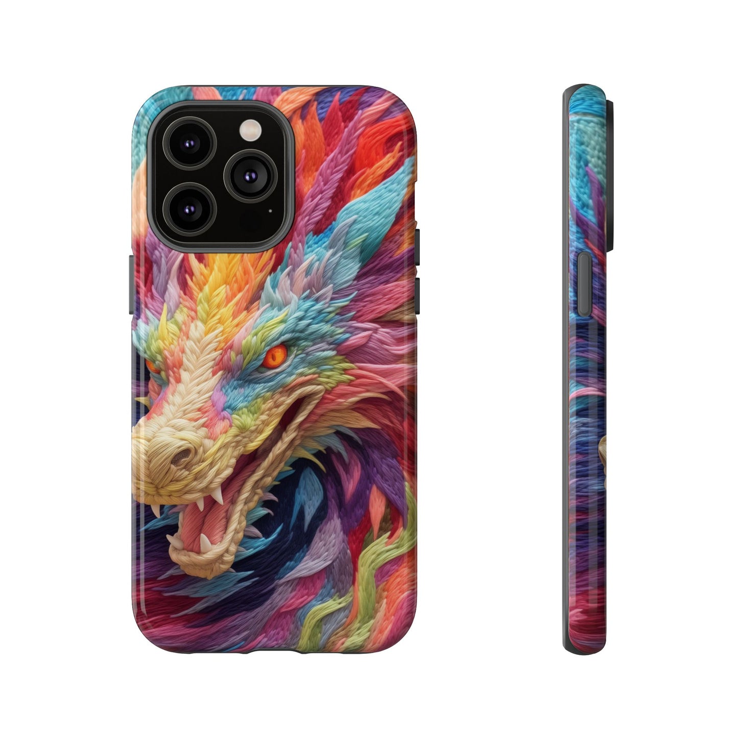 Vibrant 3D Embroidery Embroidered Rainbow Dragon Phone Case - Tough Protection for Fantasy Lovers, DND, RPG, TTRPG, Geek, Nerd
