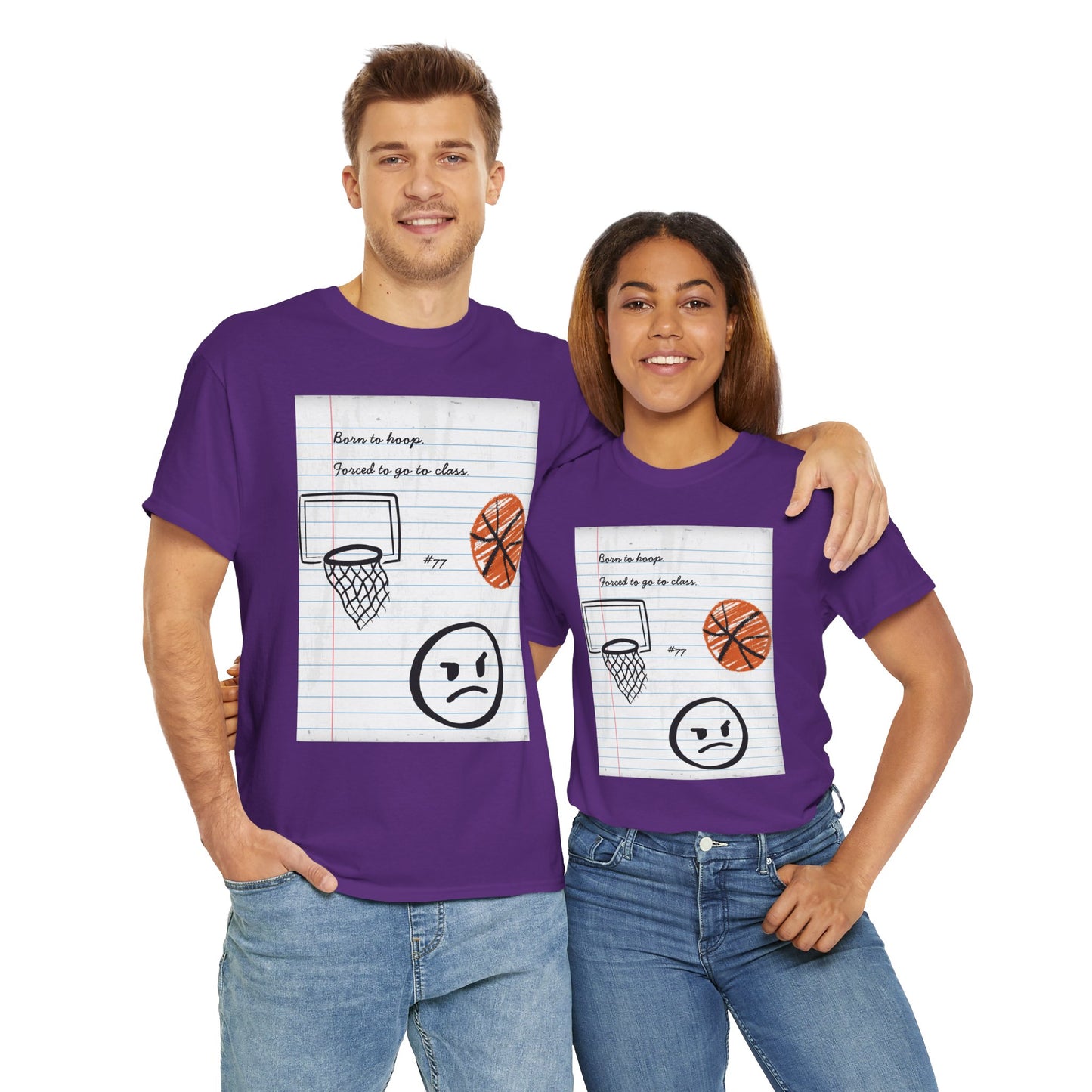 'Born To Hoop. Forced To Go To Class' Basketball-Inspired Unisex Heavy Cotton Tee, Streetwear, Gift for Athletes, Sports Fan Shirt, Casual Wear, Everyday Style