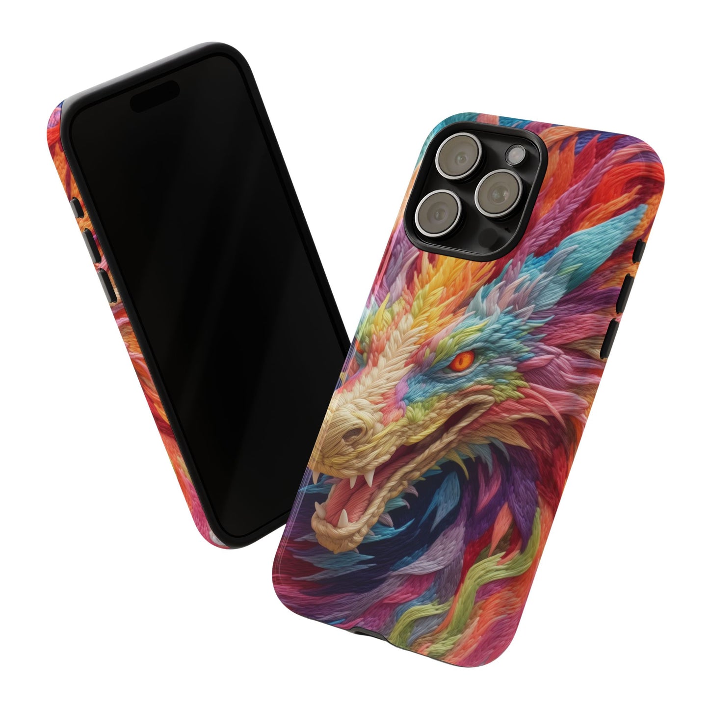 Vibrant 3D Embroidery Embroidered Rainbow Dragon Phone Case - Tough Protection for Fantasy Lovers, DND, RPG, TTRPG, Geek, Nerd