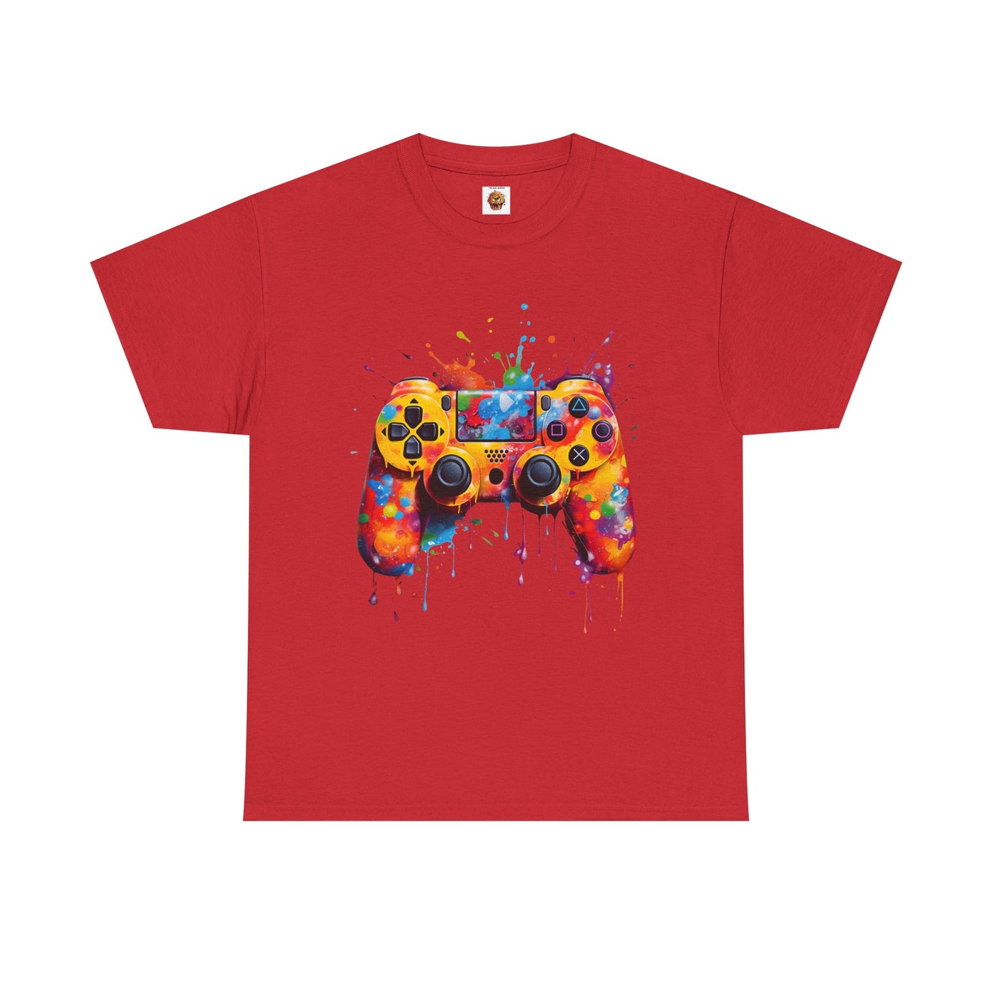 Colorful Paint Gamer Unisex Heavy Cotton Tee Shirt - Import Video Game Controller Design, Gaming, Console, T-Shirt, Rainbow Colors, Geek, Nerd