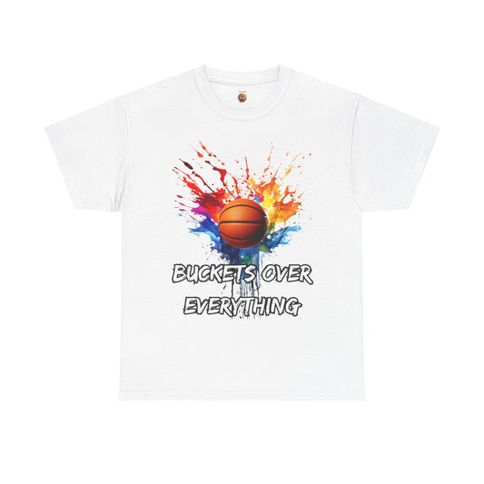 Colorful Basketball Tee - 'Buckets Over Everything' Unisex Heavy Cotton T-Shirt, Sports Enthusiast Gift, Game Day Apparel, Streetwear Style, Paint Splatter