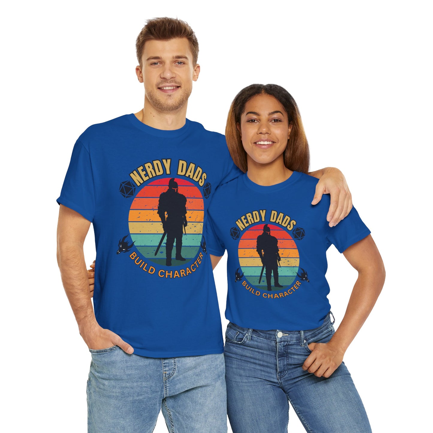 Nerdy Dads Build Character Building Unisex Heavy Cotton Tee Shirt - D20, D&D, DND, RPG, TTRPG, Roleplaying, Geek, Nerd