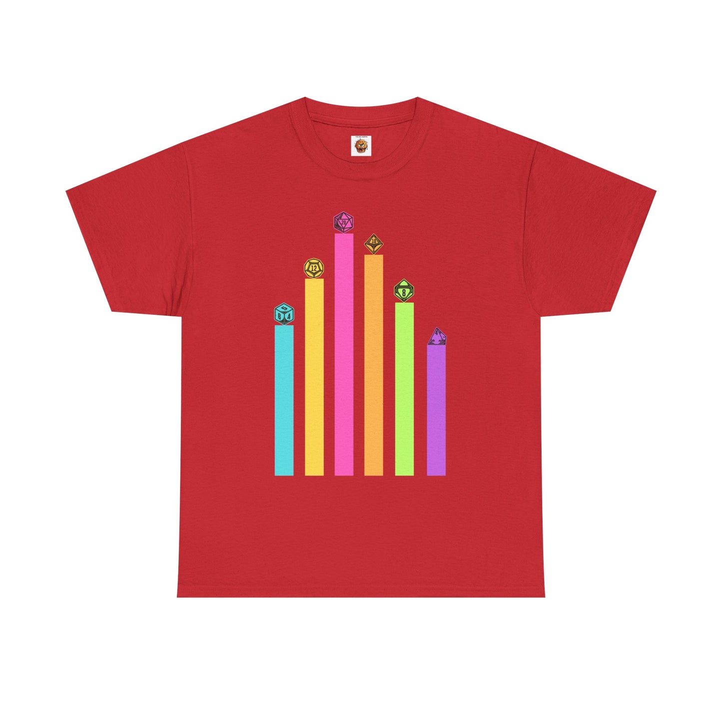 Vintage Minimalist Geeky Polyhedral Falling Retro Rainbow Dungeons and Dragons DND Unisex Heavy Cotton Tee Shirt - RPG, TTRPG, Roleplaying, Geek, Nerd