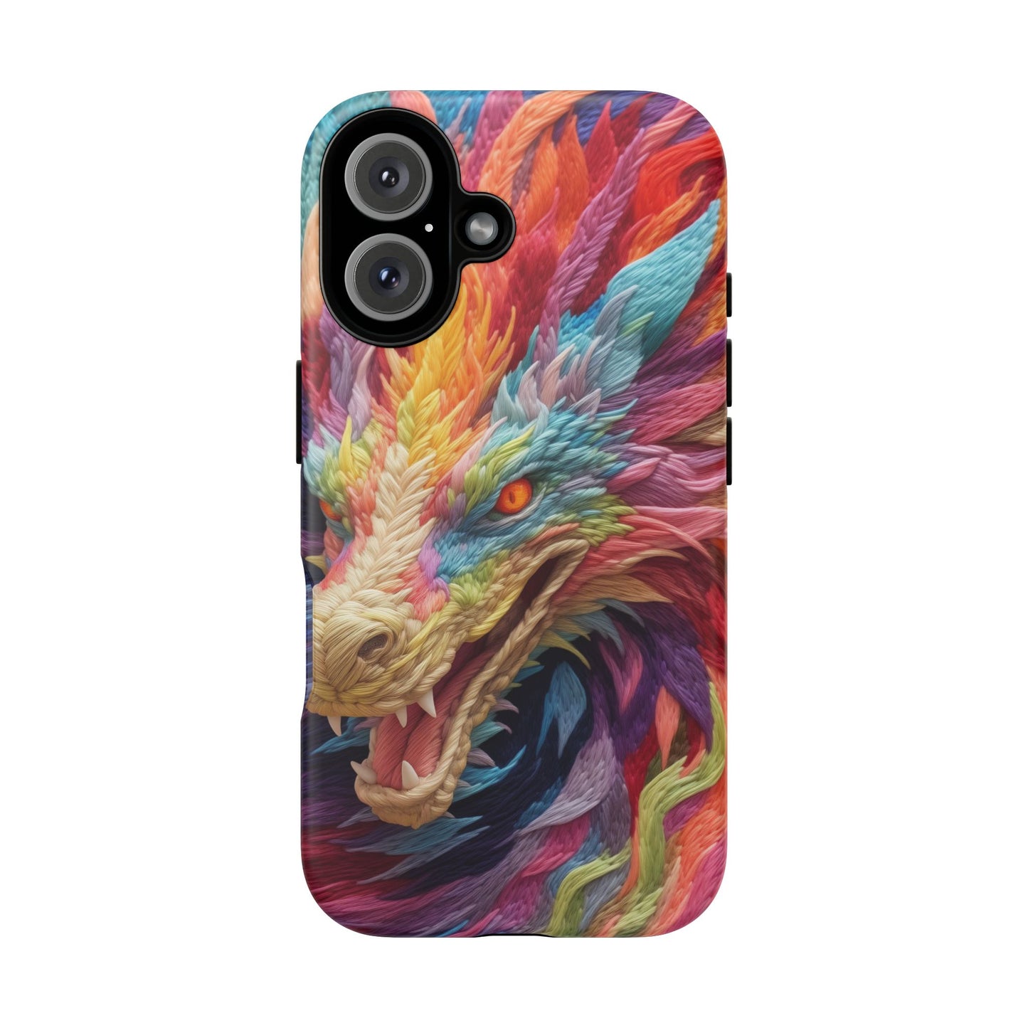 Vibrant 3D Embroidery Embroidered Rainbow Dragon Phone Case - Tough Protection for Fantasy Lovers, DND, RPG, TTRPG, Geek, Nerd