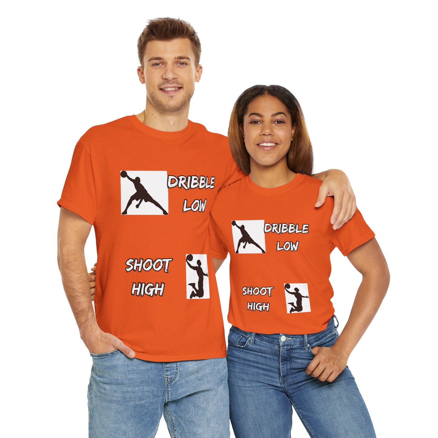 'Dribble Low, Shoot High' Motivational Basketball Tee - Unisex Heavy Cotton, Sportswear, Gift for Athletes, Casual Style, Basketball Fan Apparel, Player, Silhouette
