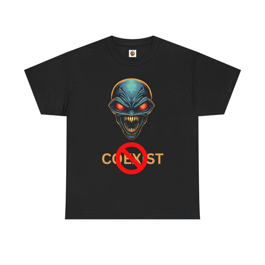 Sci-Fi Coexist No Unisex Heavy Cotton Tee - Cool Alien Head Graphic T-Shirt, Invader, Geek, Nerd