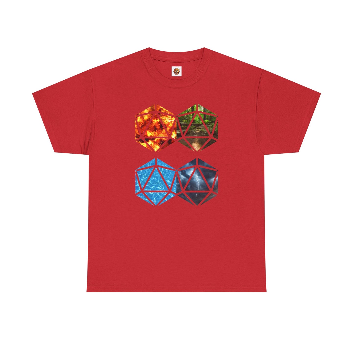 D20 Four Basic Elements Colorful Geometric Art Tee, Unisex Cotton T-Shirt, Modern Graphic Shirt, Gift for Art Lovers, Casual Everyday Wear, Festival Apparel, DND, RPG, TTRPG, Geek, Nerd