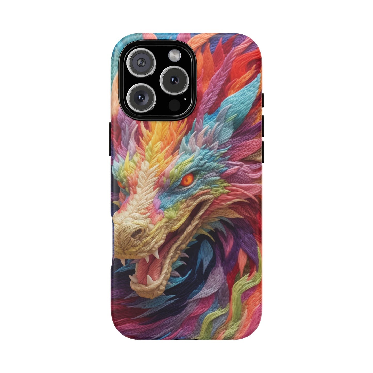 Vibrant 3D Embroidery Embroidered Rainbow Dragon Phone Case - Tough Protection for Fantasy Lovers, DND, RPG, TTRPG, Geek, Nerd