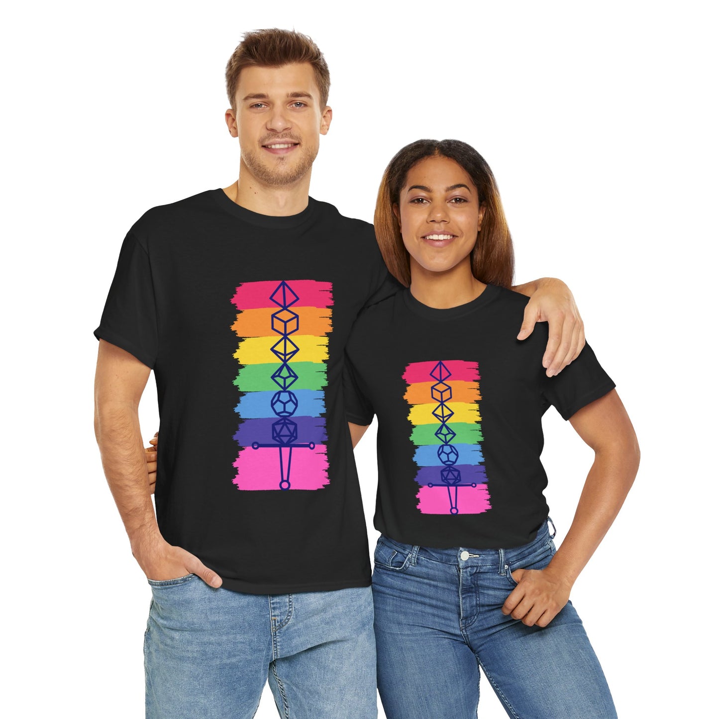 Safe Space Pride Month Rainbow Sword Dungeons and Dragons DND Unisex Heavy Cotton Tee Shirt T-Shirt - RPG, TTRPG, Roleplaying, Geek, Nerd
