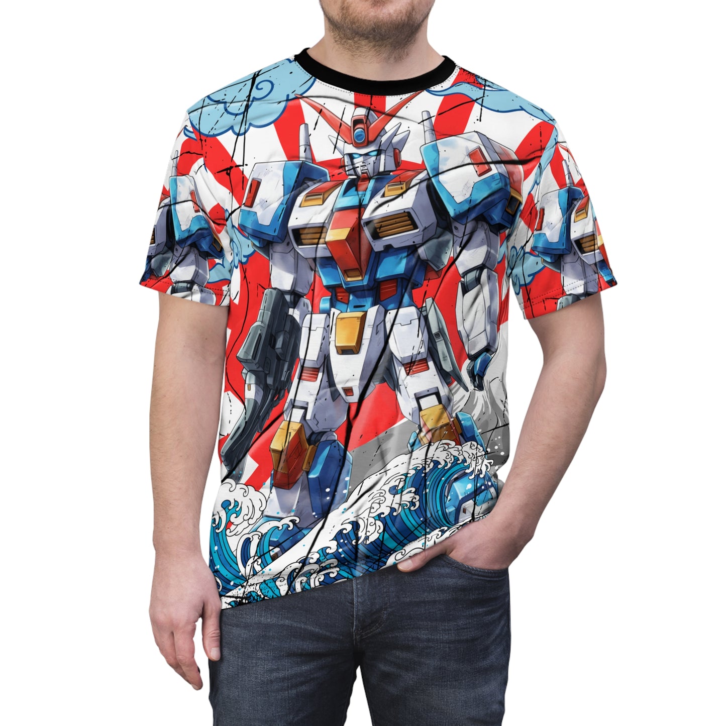 Mobile Suit Japanese Mecha Robot Town Sagami Kanagawa AOP Graphic Tee T-Shirt for Anime Fans, Manga, Weeb, Otaku, Geek, Nerd
