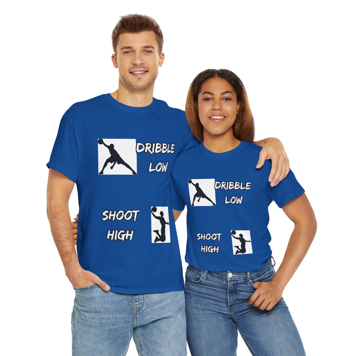'Dribble Low, Shoot High' Motivational Basketball Tee - Unisex Heavy Cotton, Sportswear, Gift for Athletes, Casual Style, Basketball Fan Apparel, Player, Silhouette