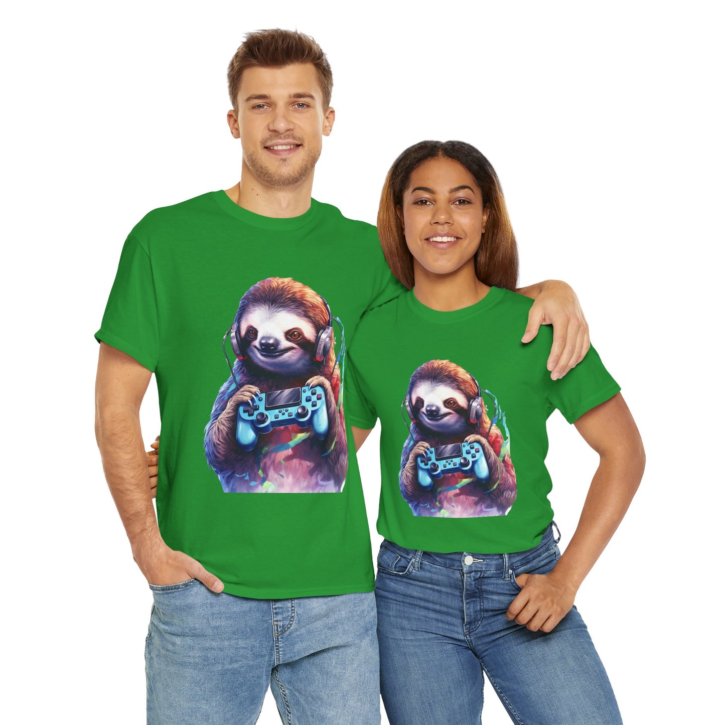 Cute Kawaii Gaming Sloth Unisex Heavy Cotton Tee - Animal Shirt, Gamer Apparel, Video Game, Anime, Weeb, Otaku, Geek, Nerd