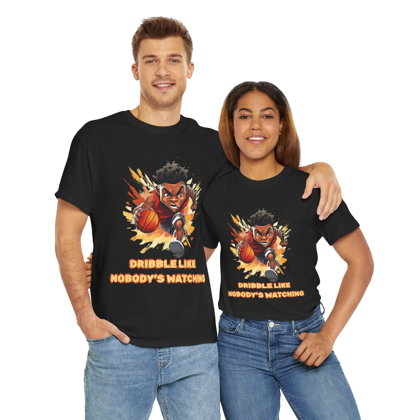 'Dribble Like Nobody's Watching' Basketball Hero Unisex Heavy Cotton Tee, Sports Shirt, Gift for Athletes, Casual Wear, Birthday Present, Basketball Fan Apparel