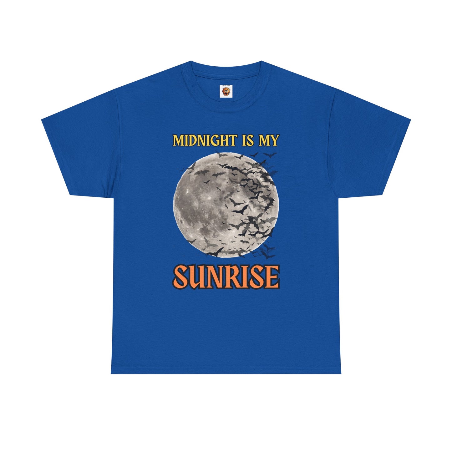 'Midnight is My Sunrise' Unisex Heavy Cotton Tee Shirt - Graphic Tee for Night Owls, Scary, Creepy, Halloween, Gothic, Full Moon, Bats