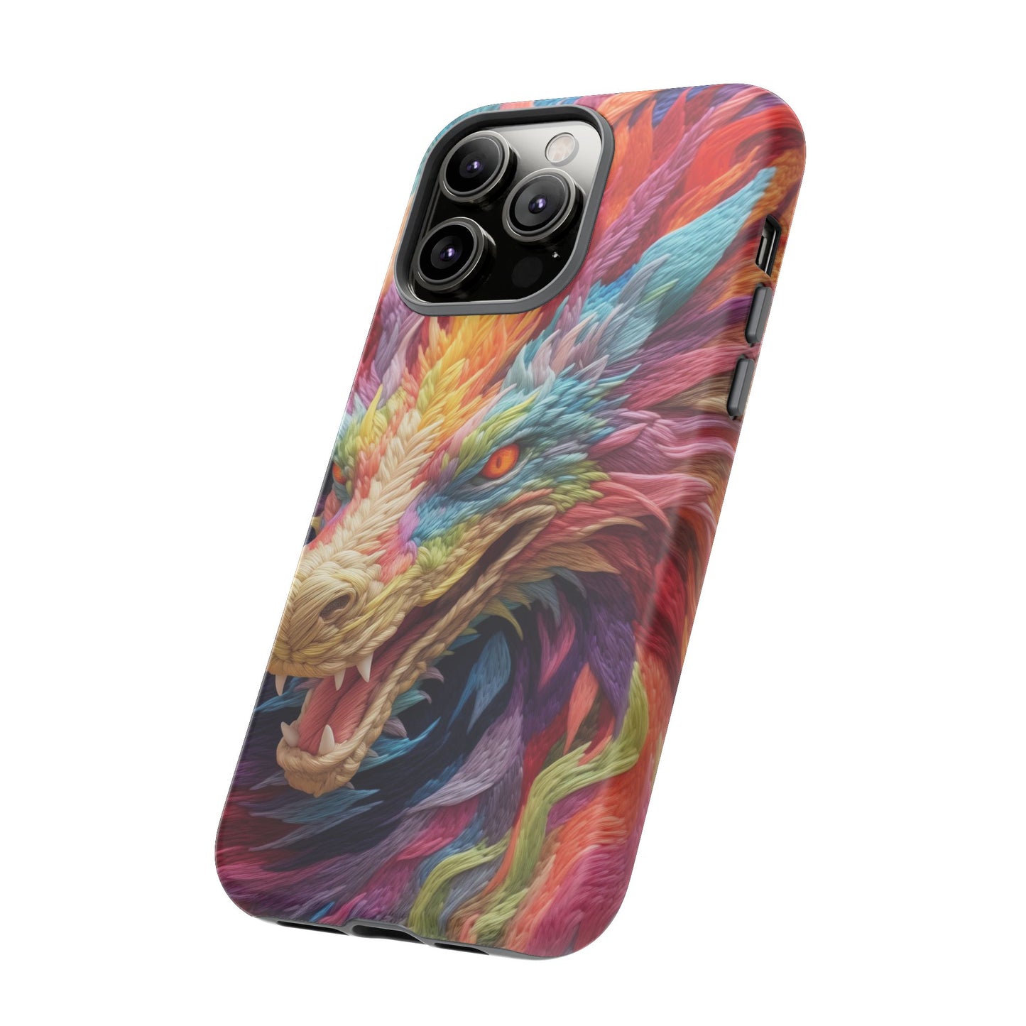 Vibrant 3D Embroidery Embroidered Rainbow Dragon Phone Case - Tough Protection for Fantasy Lovers, DND, RPG, TTRPG, Geek, Nerd