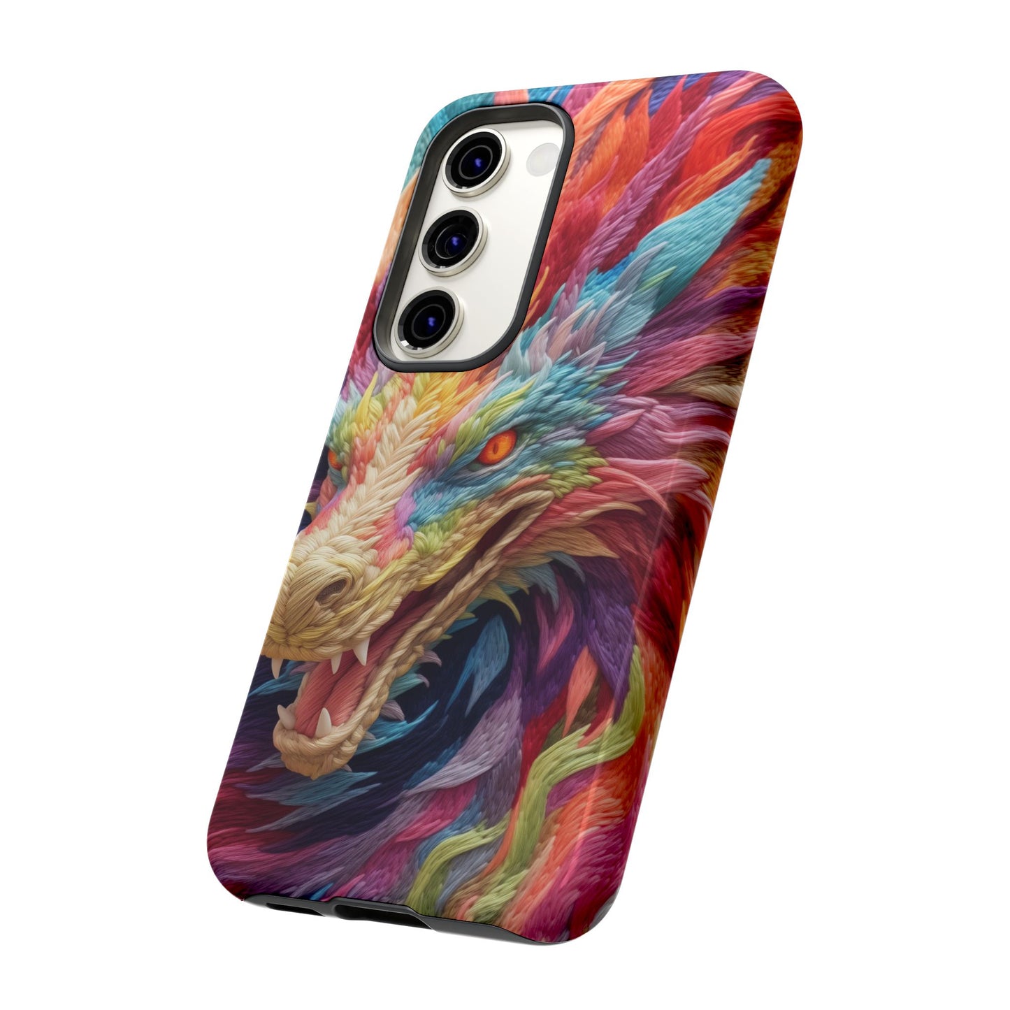 Vibrant 3D Embroidery Embroidered Rainbow Dragon Phone Case - Tough Protection for Fantasy Lovers, DND, RPG, TTRPG, Geek, Nerd