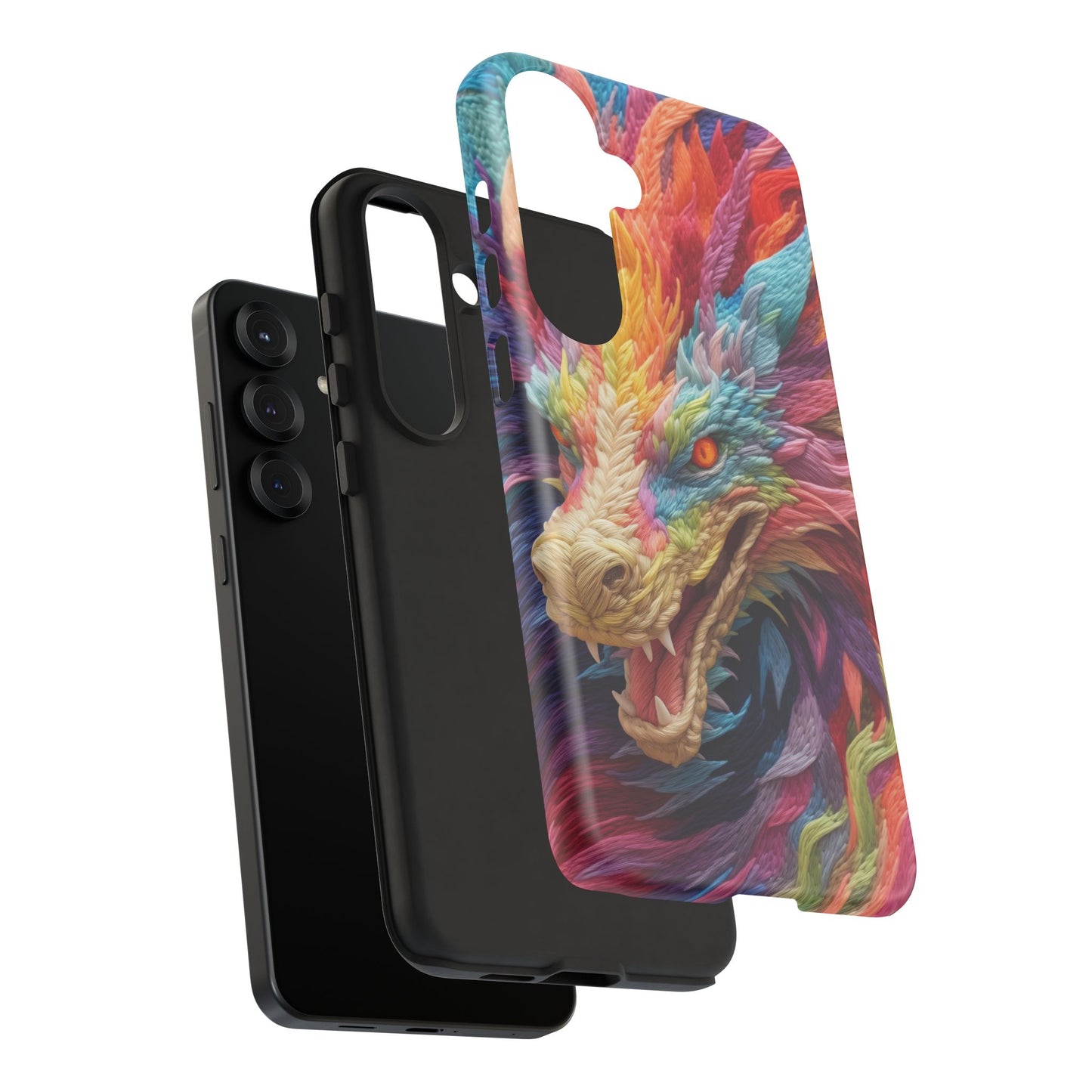 Vibrant 3D Embroidery Embroidered Rainbow Dragon Phone Case - Tough Protection for Fantasy Lovers, DND, RPG, TTRPG, Geek, Nerd